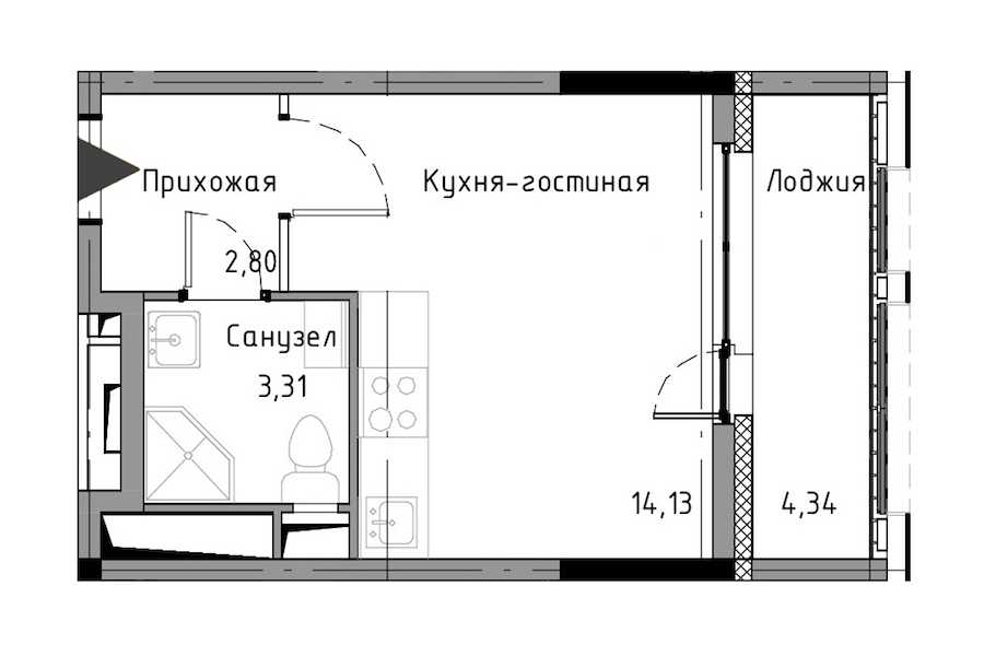 Студия в : площадь 22.41 м2 , этаж: 5 - 8 – купить в Санкт-Петербурге